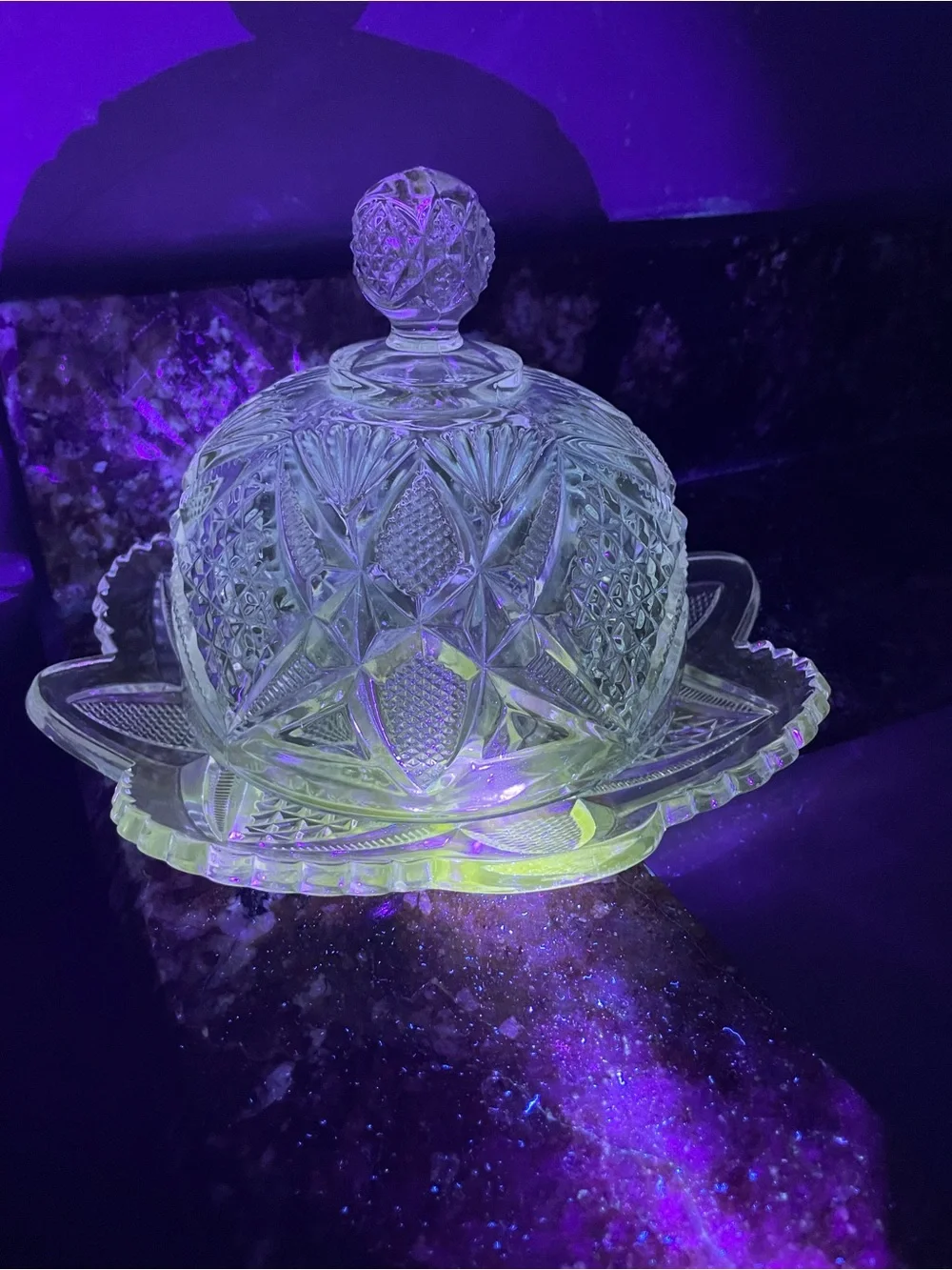Beautiful antique cut glass domed lid cheese/butter dish with scalloped edge